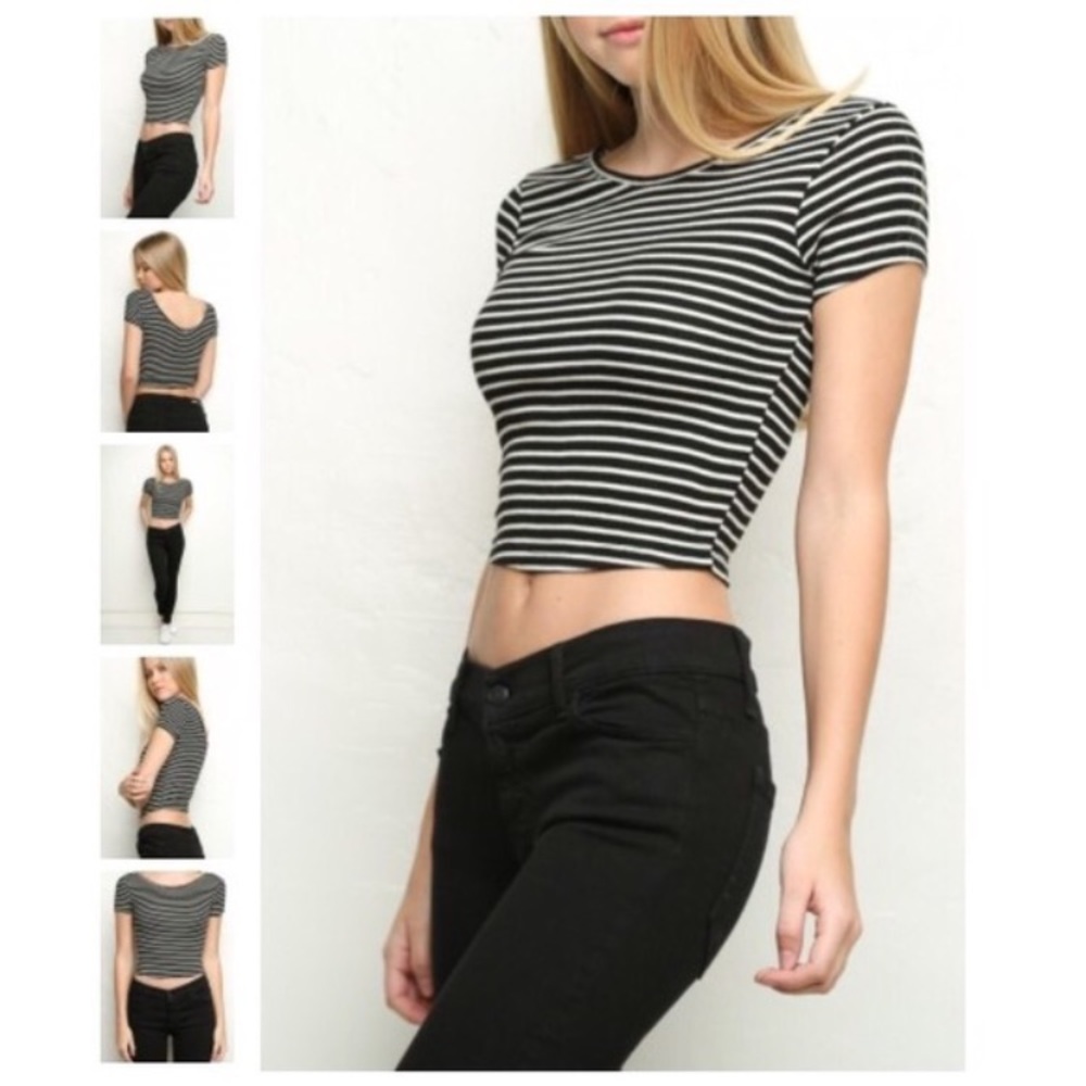 Brandy Mellvile striped black and white crop top